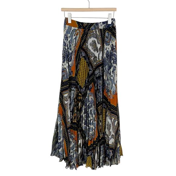 H&M Patchwork Print Pleated Maxi Skirt Size Small Blue, Orange, Yellow - Picture 3 of 9